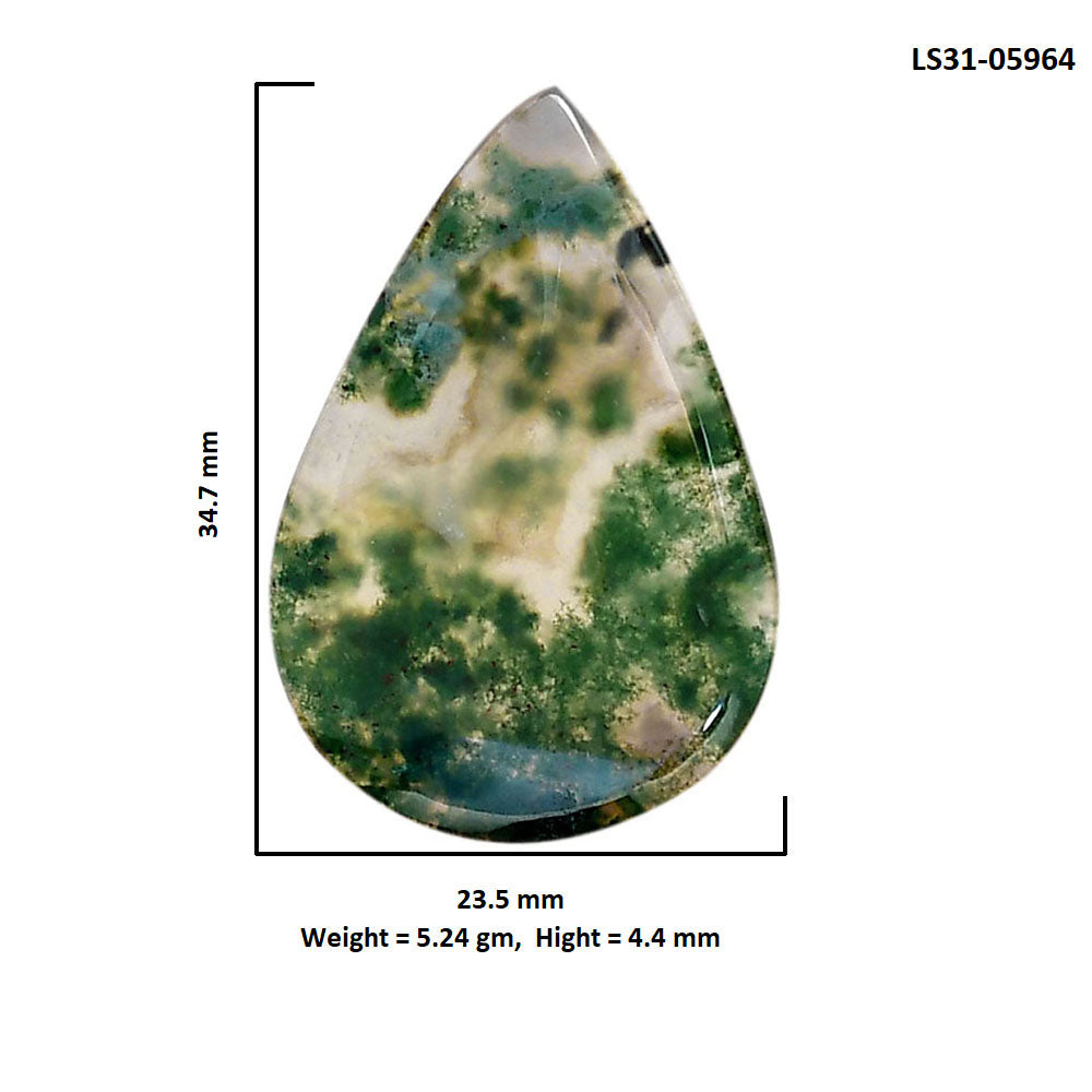 Green Moss Agate 23.5x34.7x4.4 mm Pear Shape Polished Gemstone LS31-05964