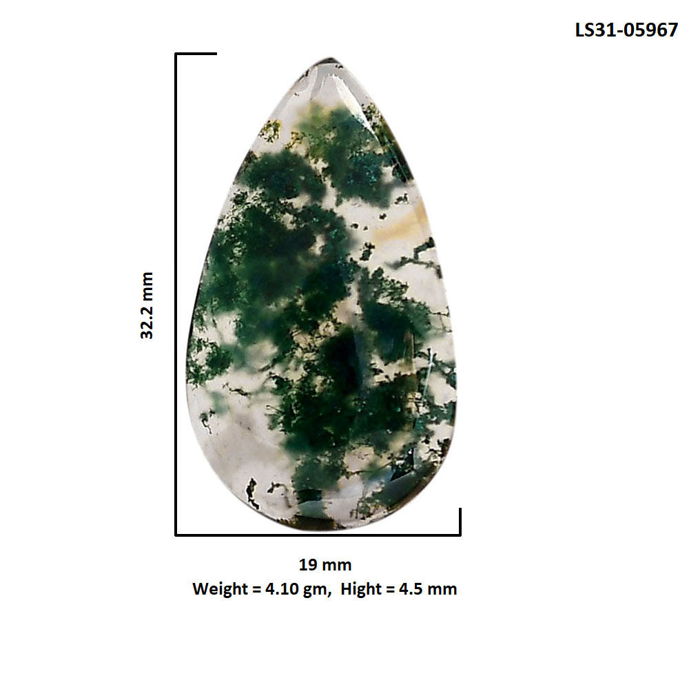Green Moss Agate 19x32.2x4.5 mm Pear Shape Polished Gemstone LS31-05967