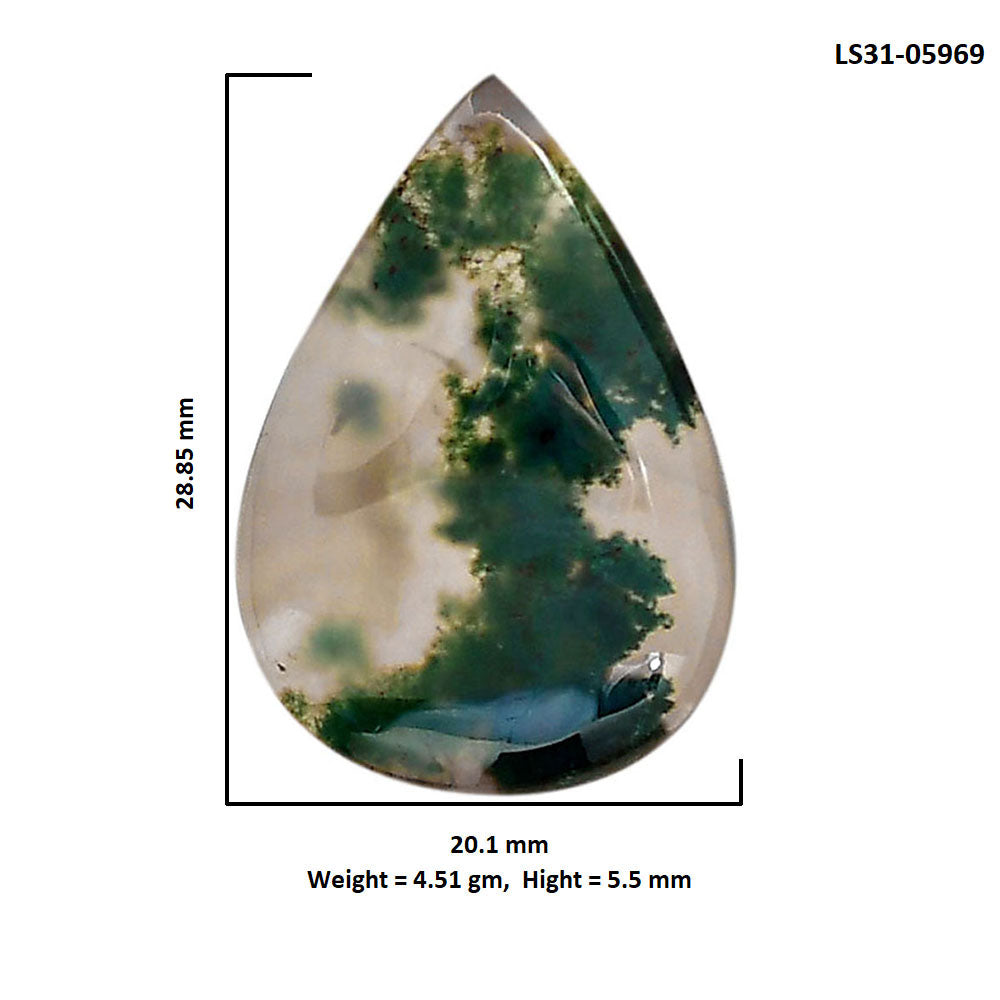 Green Moss Agate 20.1x28.85x5.5 mm Pear Shape Polished Gemstone LS31-05969
