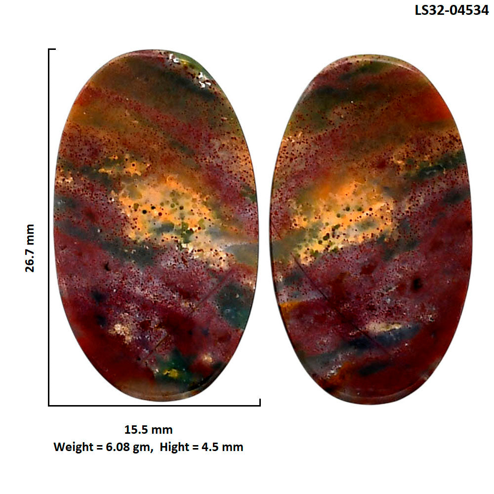 Blood Stone Pair 15.5x26.7x4.5 mm Oval Shape Polished Gemstone LS32-04534