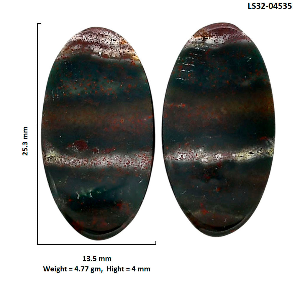 Blood Stone Pair 13.5x25.3x4 mm Oval Shape Polished Gemstone LS32-04535