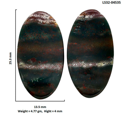 Blood Stone Pair 13.5x25.3x4 mm Oval Shape Polished Gemstone LS32-04535
