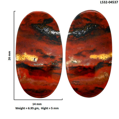 Blood Stone Pair 14x26x5 mm Oval Shape Polished Gemstone LS32-04537