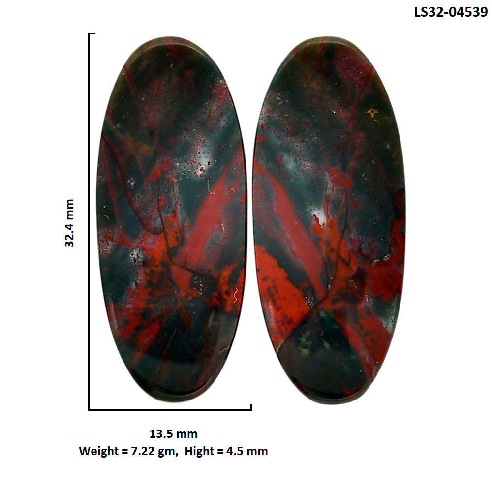 Blood Stone Pair 13.5x32.4x4.5 mm Oval Shape Polished Gemstone LS32-04539