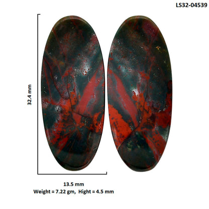 Blood Stone Pair 13.5x32.4x4.5 mm Oval Shape Polished Gemstone LS32-04539