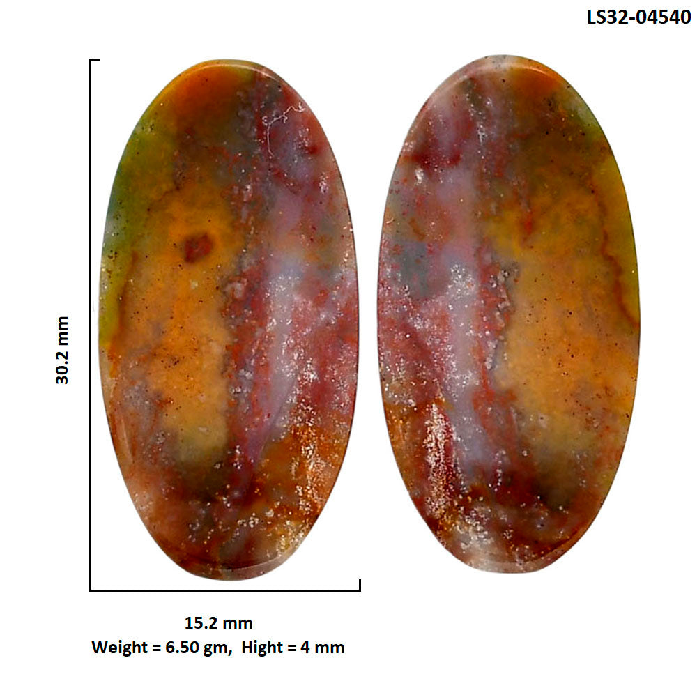 Blood Stone Pair 15.2x30.2x4 mm Oval Shape Polished Gemstone LS32-04540
