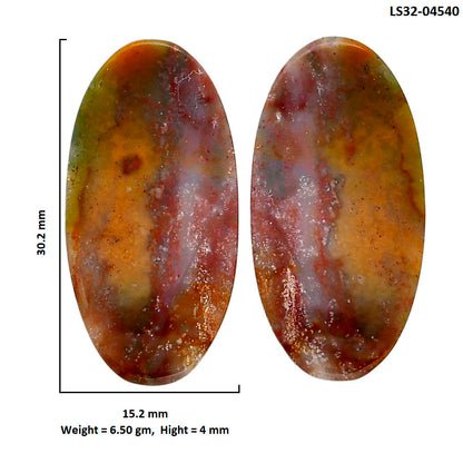 Blood Stone Pair 15.2x30.2x4 mm Oval Shape Polished Gemstone LS32-04540