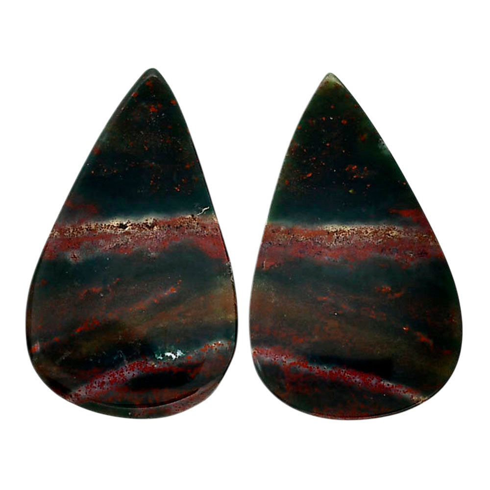 Blood Stone Pair 17.3x28.7x4 mm Pear Shape Polished Gemstone LS32-04543