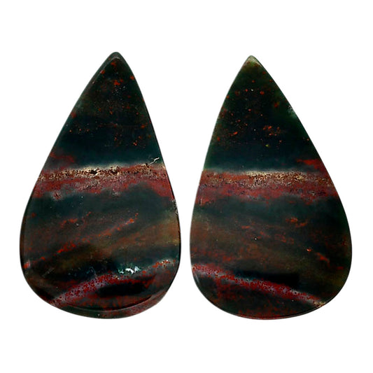 Blood Stone Pair 17.3x28.7x4 mm Pear Shape Polished Gemstone LS32-04543