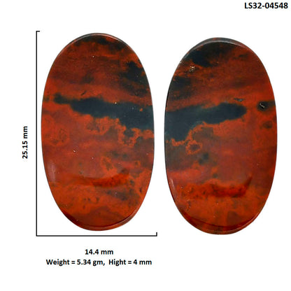 Blood Stone Pair 14.4x25.15x4 mm Oval Shape Polished Gemstone LS32-04548