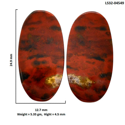 Blood Stone Pair 12.7x24.9x4.5 mm Oval Shape Polished Gemstone LS32-04549