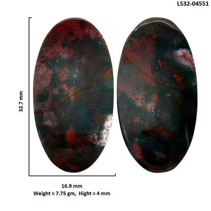Blood Stone Pair 16.9x32.7x4 mm Oval Shape Polished Gemstone LS32-04551
