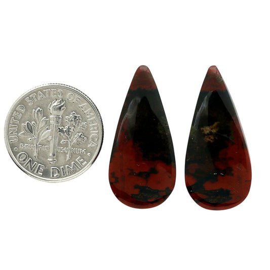 Blood Stone Pair 12x25.6x4.4 mm Pear Shape Polished Gemstone LS32-06965