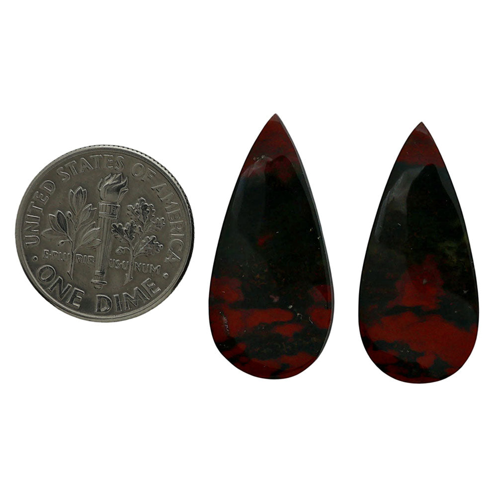 Blood Stone Pair 12.3x26.3x4 mm Pear Shape Polished Gemstone LS32-06967