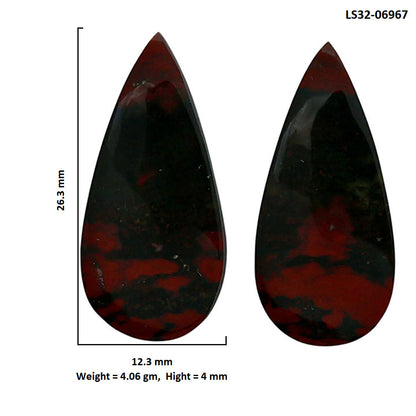 Blood Stone Pair 12.3x26.3x4 mm Pear Shape Polished Gemstone LS32-06967