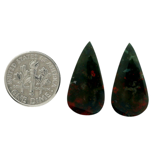 Blood Stone Pair 12x23.45x4 mm Pear Shape Polished Gemstone LS32-06970