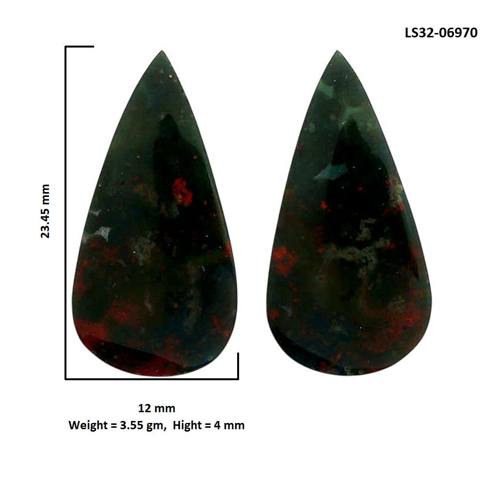 Blood Stone Pair 12x23.45x4 mm Pear Shape Polished Gemstone LS32-06970