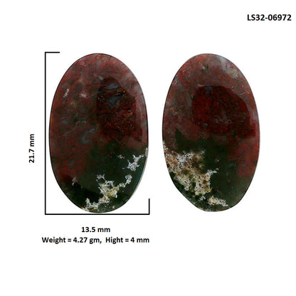 Blood Stone Pair 13.5x21.7x4 mm Oval Shape Polished Gemstone LS32-06972