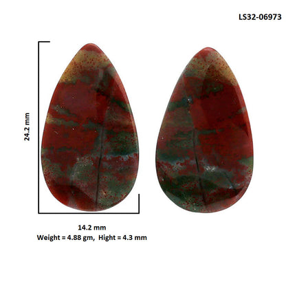 Blood Stone Pair 14.2x24.2x4.3 mm Pear Shape Polished Gemstone LS32-06973