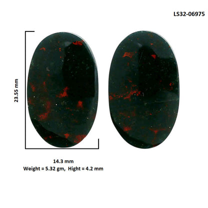 Blood Stone Pair 14.3x23.55x4.2 mm Oval Shape Polished Gemstone LS32-06975