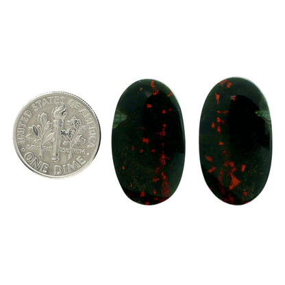 Blood Stone Pair 15x25.8x4 mm Oval Shape Polished Gemstone LS32-06977