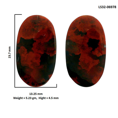 Blood Stone Pair 13.25x23.7x4.5 mm Oval Shape Polished Gemstone LS32-06978