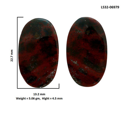 Blood Stone Pair 13.2x22.7x4.5 mm Oval Shape Polished Gemstone LS32-06979