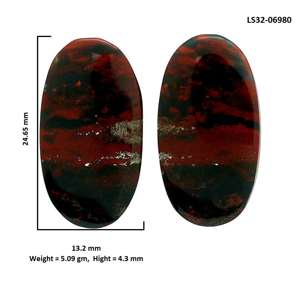 Blood Stone Pair 13.2x24.65x4.3 mm Oval Shape Polished Gemstone LS32-06980