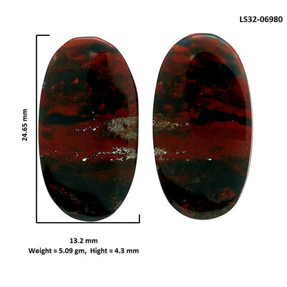 Blood Stone Pair 13.2x24.65x4.3 mm Oval Shape Polished Gemstone LS32-06980