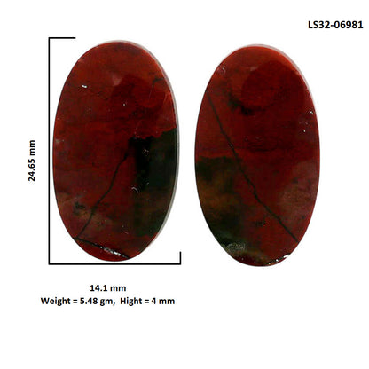 Blood Stone Pair 14.1x24.65x4 mm Oval Shape Polished Gemstone LS32-06981