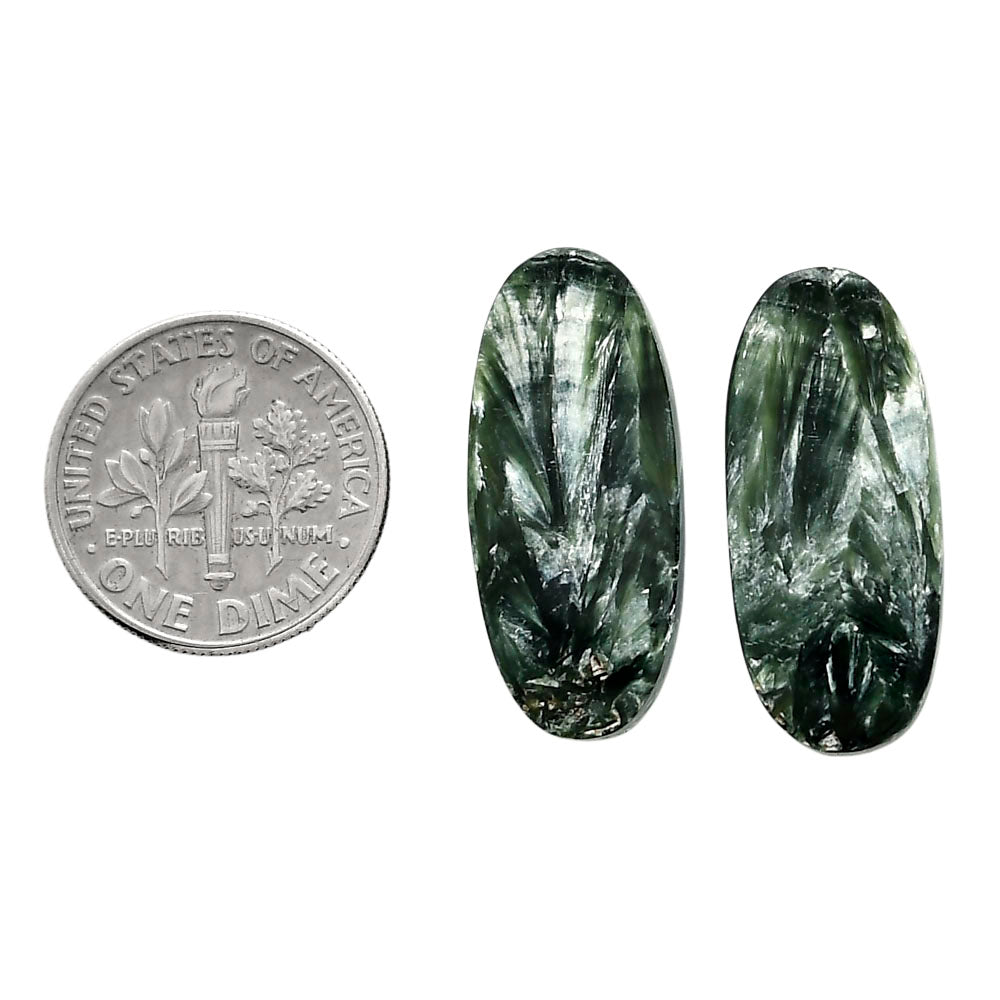 Russian Seraphinite Pair 11x25.2x4 mm Oval Shape Polished Gemstone LS35-04391