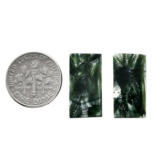 Russian Seraphinite Pair 10.25x20x3.7 mm Baguette Shape Polished Gemstone LS35-04393