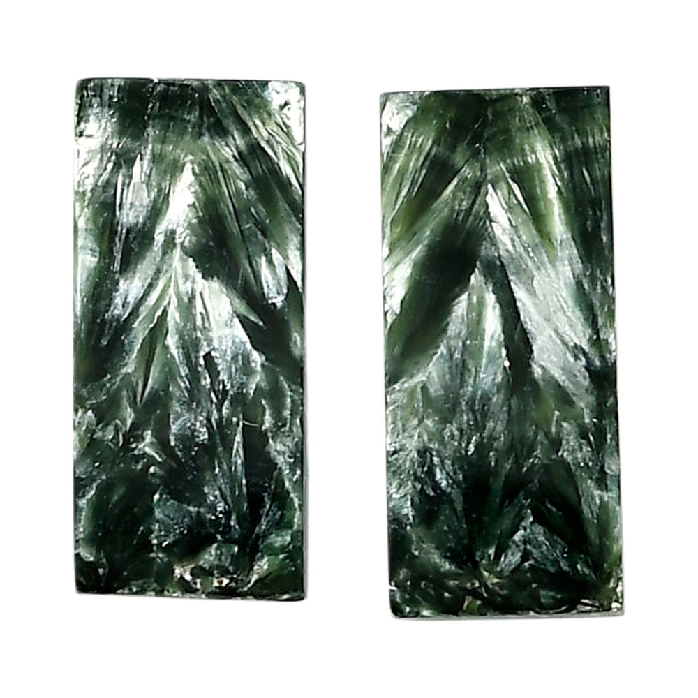 Russian Seraphinite Pair 10x22.25x4 mm Baguette Shape Polished Gemstone LS35-04394