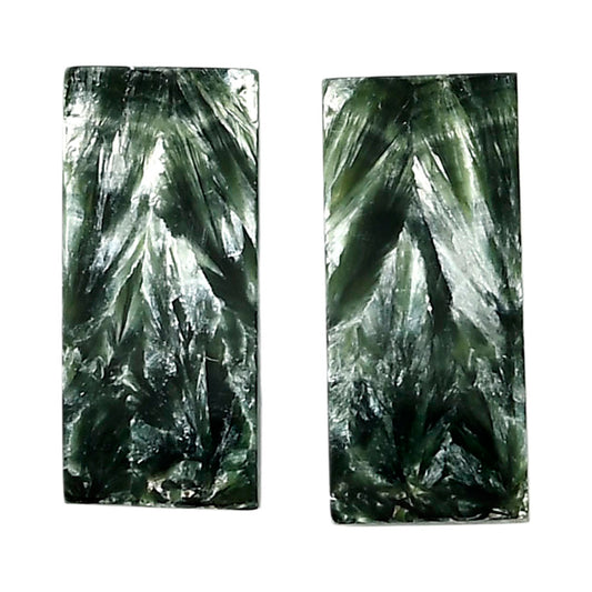 Russian Seraphinite Pair 10x22.25x4 mm Baguette Shape Polished Gemstone LS35-04394