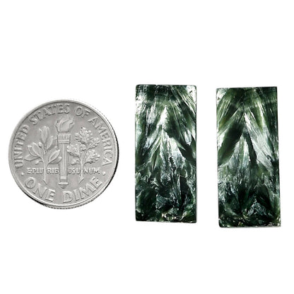 Russian Seraphinite Pair 10x22.25x4 mm Baguette Shape Polished Gemstone LS35-04394