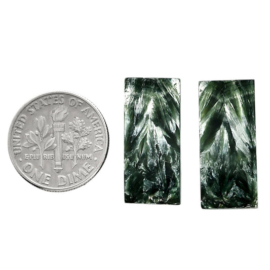 Russian Seraphinite Pair 10x22.25x4 mm Baguette Shape Polished Gemstone LS35-04394