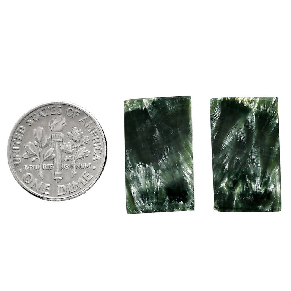 Russian Seraphinite Pair 12x20.3x4.5 mm Baguette Shape Polished Gemstone LS35-04396