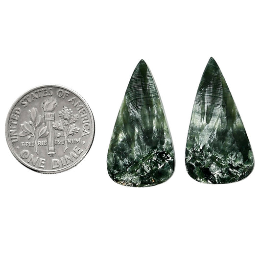 Russian Seraphinite Pair 13.5x25.4x4 mm Pear Shape Polished Gemstone LS35-04401