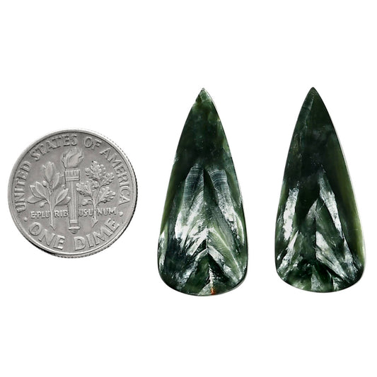 Russian Seraphinite Pair 12.5x28.3x3.7 mm Pear Shape Polished Gemstone LS35-04402