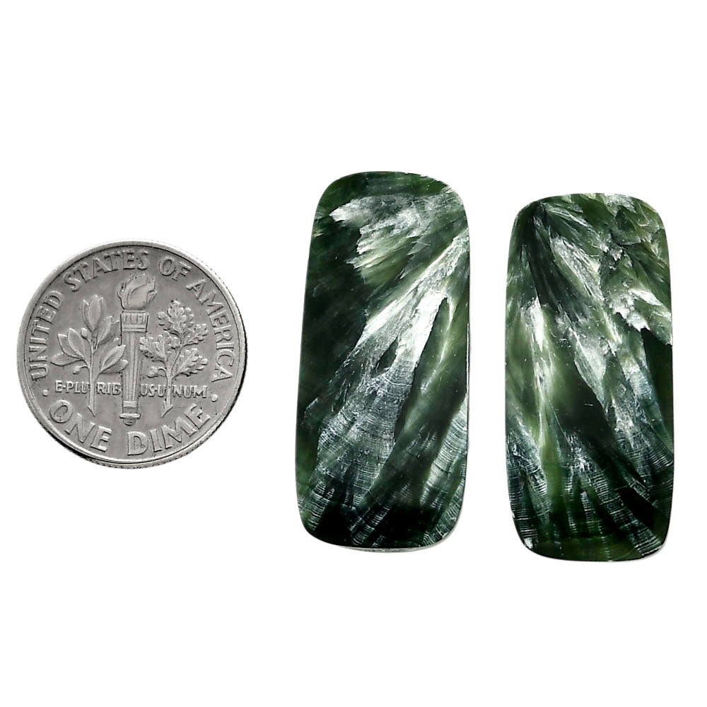 Russian Seraphinite Pair 13.2x28.5x4 mm Cushion Shape Polished Gemstone LS35-04403