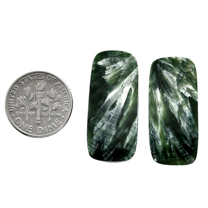 Russian Seraphinite Pair 13.2x28.5x4 mm Cushion Shape Polished Gemstone LS35-04403