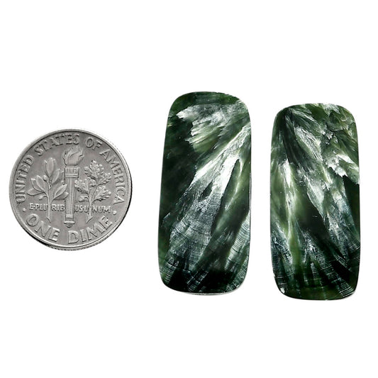 Russian Seraphinite Pair 13.2x28.5x4 mm Cushion Shape Polished Gemstone LS35-04403