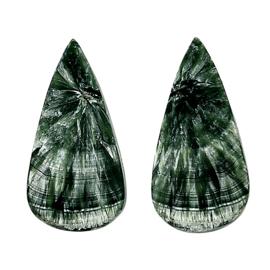 Russian Seraphinite Pair 13.3x26.3x4 mm Pear Shape Polished Gemstone LS35-04408