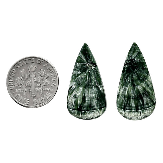 Russian Seraphinite Pair 13.3x26.3x4 mm Pear Shape Polished Gemstone LS35-04408