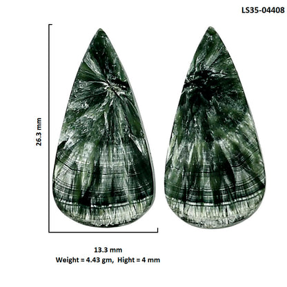 Russian Seraphinite Pair 13.3x26.3x4 mm Pear Shape Polished Gemstone LS35-04408