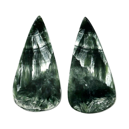Russian Seraphinite Pair 15.1x30.25x4 mm Pear Shape Polished Gemstone LS35-04410