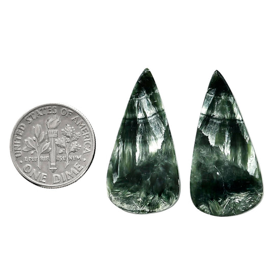 Russian Seraphinite Pair 15.1x30.25x4 mm Pear Shape Polished Gemstone LS35-04410