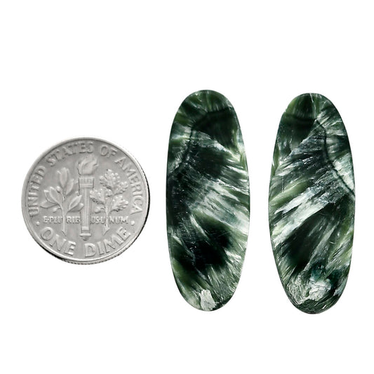 Russian Seraphinite Pair 11.8x30.3x4.5 mm Oval Shape Polished Gemstone LS35-04412