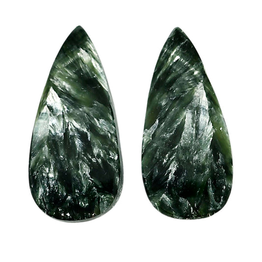 Russian Seraphinite Pair 12.5x26x4.4 mm Pear Shape Polished Gemstone LS35-04414