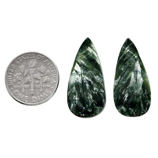 Russian Seraphinite Pair 12.5x26x4.4 mm Pear Shape Polished Gemstone LS35-04414
